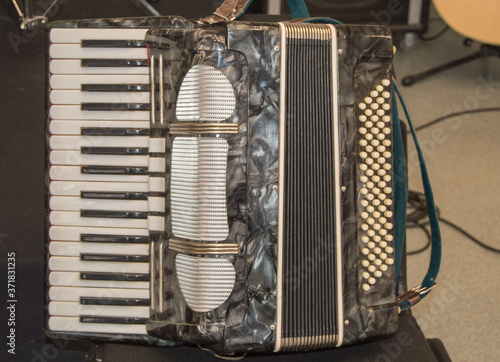 Musical instrument accordion, selective focus, no one photo