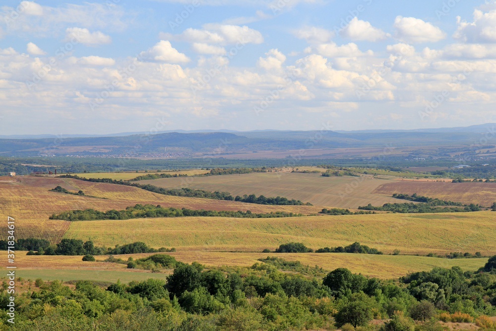 Aerial view of agricultural fields in the vicinity of the village of Avren (Bulgaria)