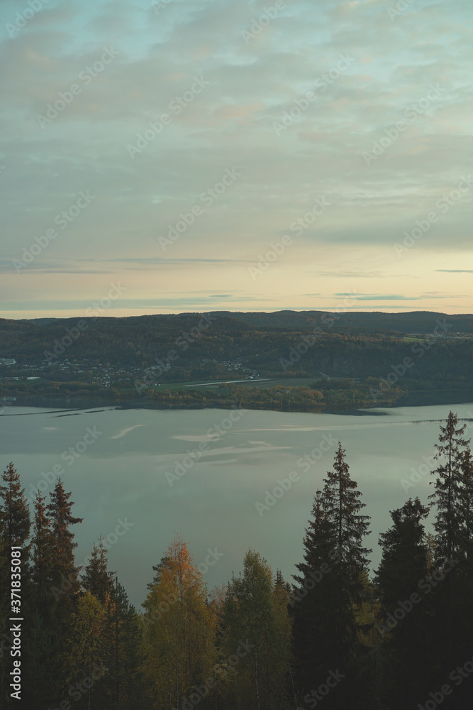 View of fjord in Drammen from local mountain. View of fjord in Drammen from local mountain.