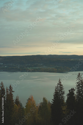 View of fjord in Drammen from local mountain. © oleksandr