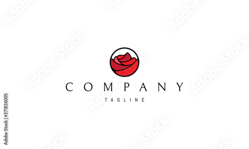 Vector logo on which an abstract image of a beautiful red rose bud in a circle.