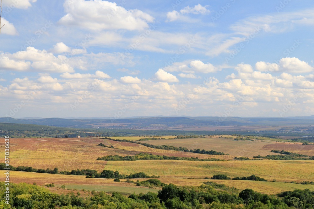 Aerial view of agricultural fields in the vicinity of the village of Avren (Bulgaria)