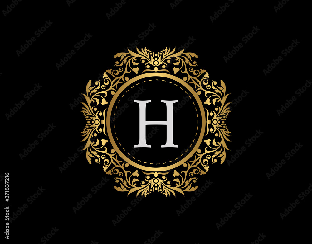 Luxury Badge Letter H Logo. Luxury gold calligraphic emblem with ...