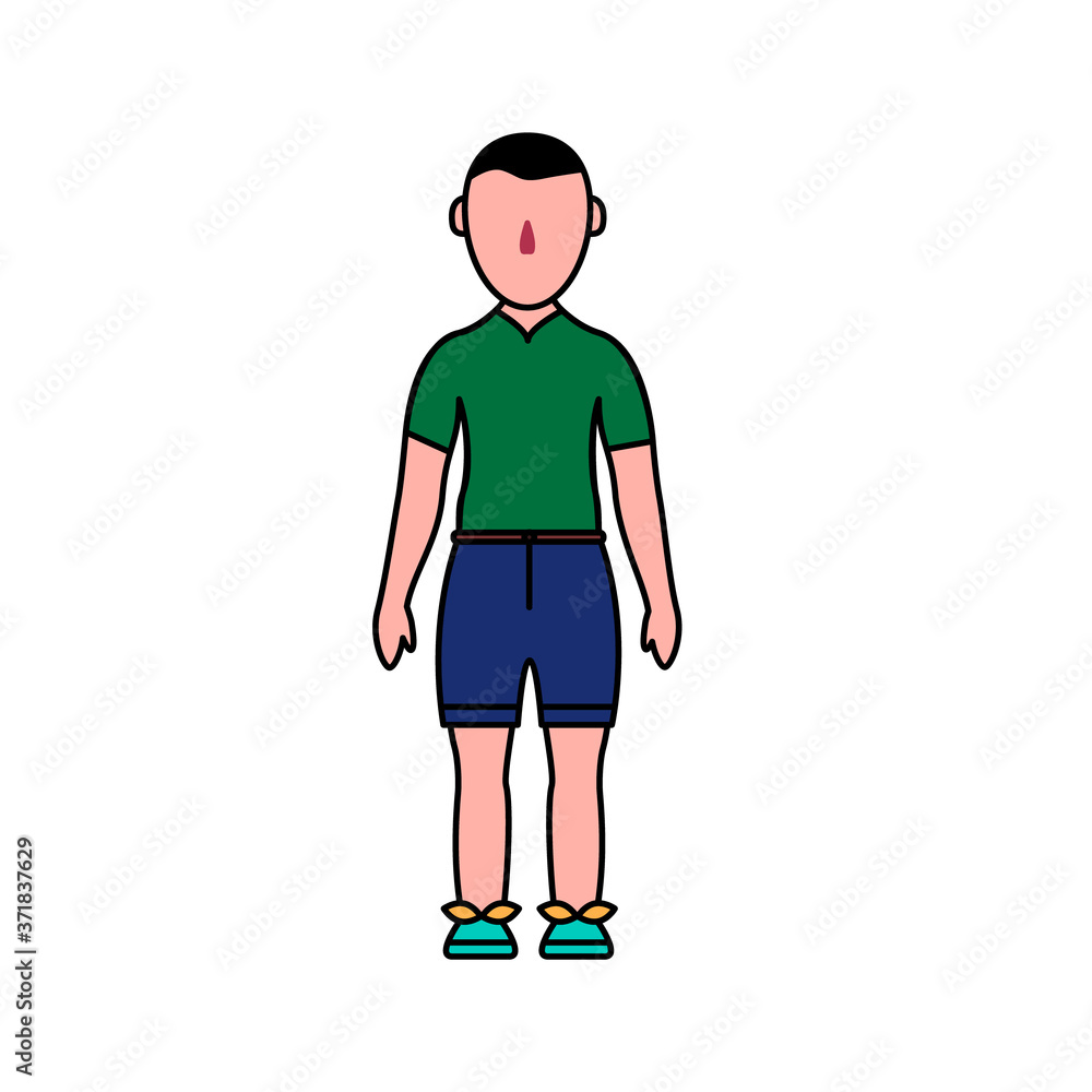 Vector people image. Characters illustration. Boy in shorts Vector people image. Characters illustration. Boy in shorts