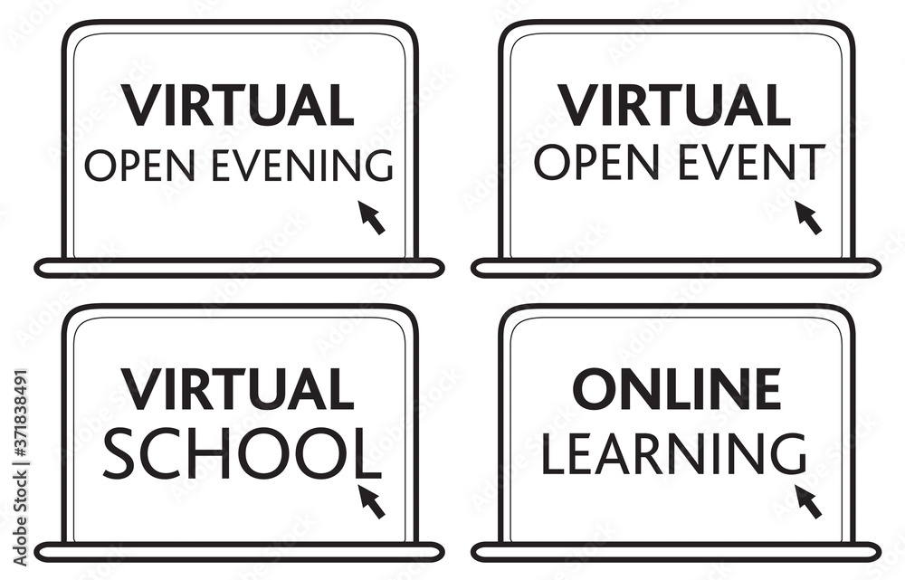 virtual open evening, school, eventsand online learning simple black icon