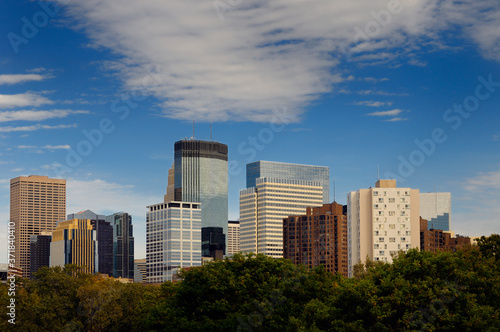 View of downtown Minneapolis highrise buildings from the Irene Hixon Whitney Footbridge © Reimar