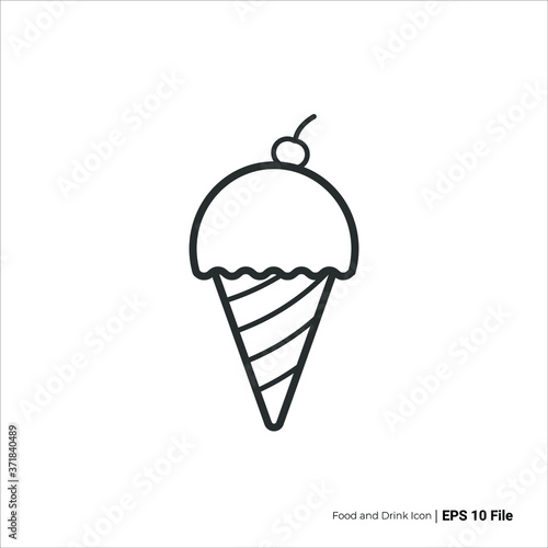 ice cream icon outline. ice cream cone vector design. isolated on white background