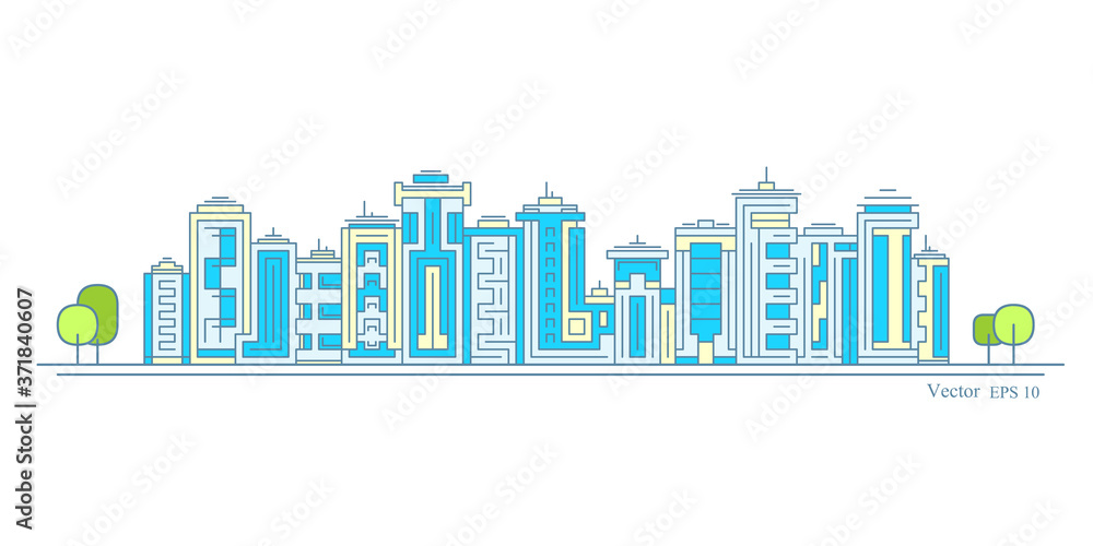 City metropolis architectural landscape .Modern city panorama .High urban skyscrapers . vector illustration.	