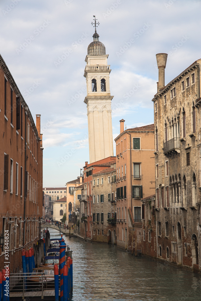 Crooked Bell Tower of the church of Sant'Antonin, Venice, Italy