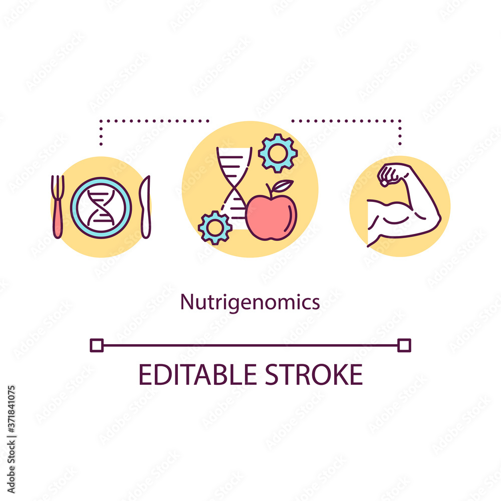 Nutrigenomics concept icon. Biohacking, healthy eating idea thin line illustration. Nutrition management, self improvement and body hacking. Vector isolated outline RGB color drawing. Editable stroke