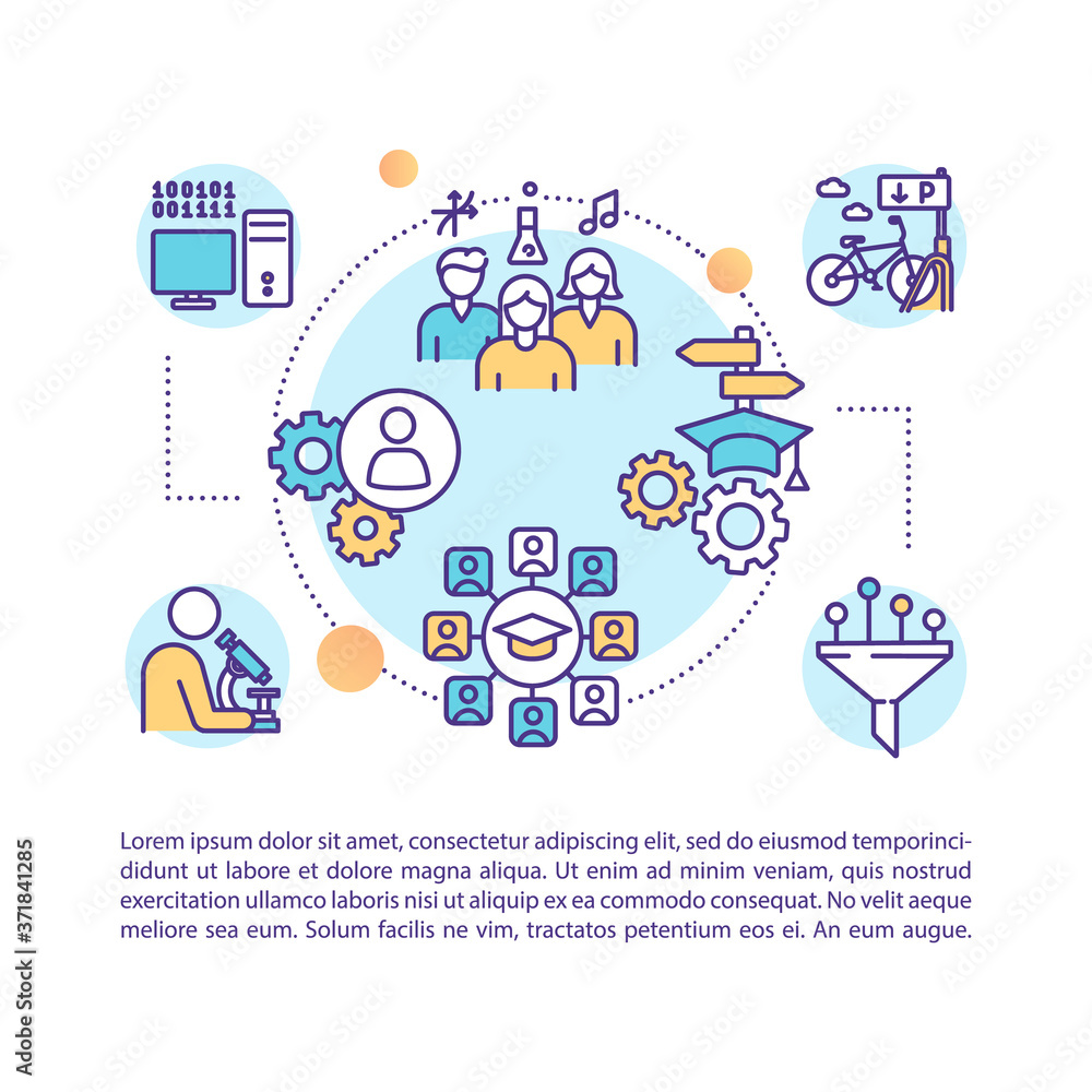 Choose major concept icon with text. College student discipline learning. Science and liberal arts PPT page vector template. Brochure, magazine, booklet design element with linear illustrations Choose major concept icon with text. College student discipline learning. Science and liberal arts PPT page vector template. Brochure, magazine, booklet design element with linear illustrations