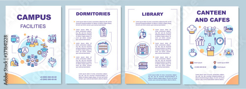 Campus facilities brochure template. University infrastructure. Flyer, booklet, leaflet print, cover design with linear icons. Vector layouts for magazines, annual reports, advertising posters