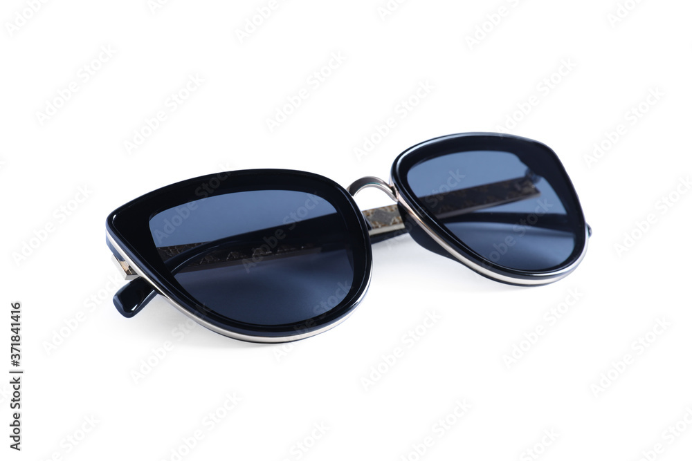 Stylish sunglasses on white background. Summer accessory