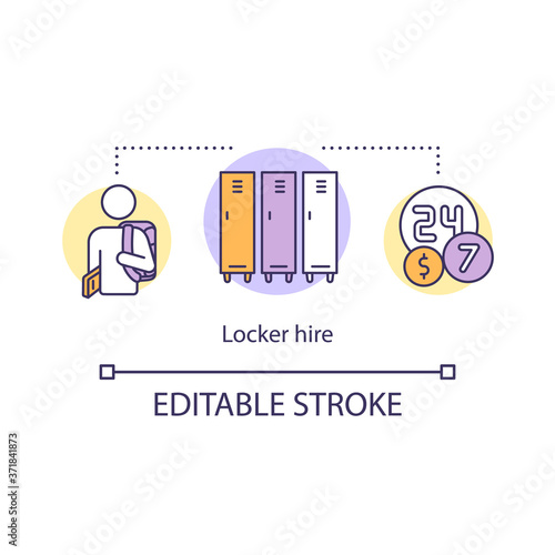 Locker hire concept icon. Campus facility service. Lock cabinet rental for student. College life idea thin line illustration. Vector isolated outline RGB color drawing. Editable stroke