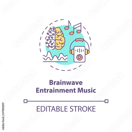 Brainwave entrainment music concept icon. Biohacking tips, self improvement idea thin line illustration. Productivity increase advice. Vector isolated outline RGB color drawing. Editable stroke