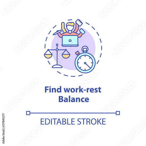 Find work rest balance concept icon. Student time management. Complete project. College life harmony idea thin line illustration. Vector isolated outline RGB color drawing. Editable stroke