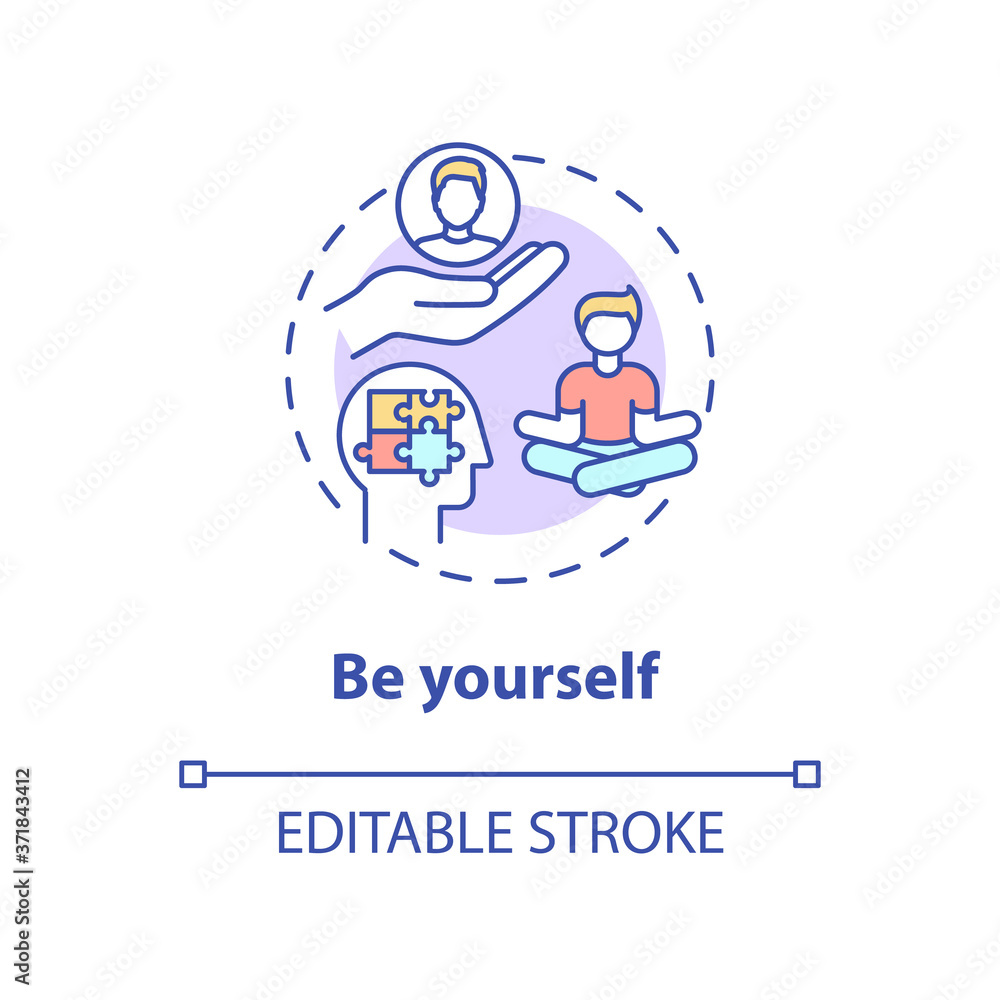 Be yourself concept icon. Psychological wellbeing. Mindful individual. Student mental health. Self acceptance idea thin line illustration. Vector isolated outline RGB color drawing. Editable stroke