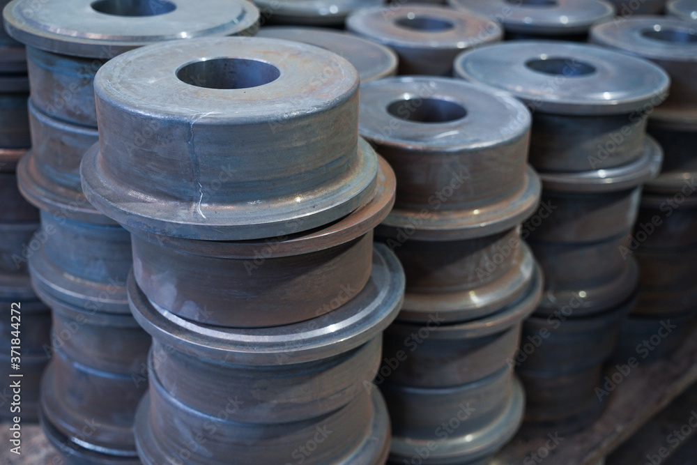 Factory for the manufacture of metal parts, pipes, spares close up Factory for the manufacture of metal parts, pipes, spares close up