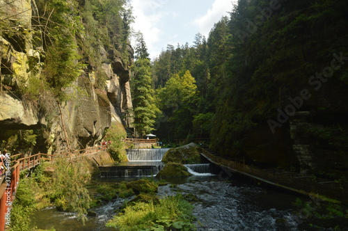 The beautiful hiking trails and canyon landscape in the Kamnitz Gorge in Hrensko, Czech Switzerland photo