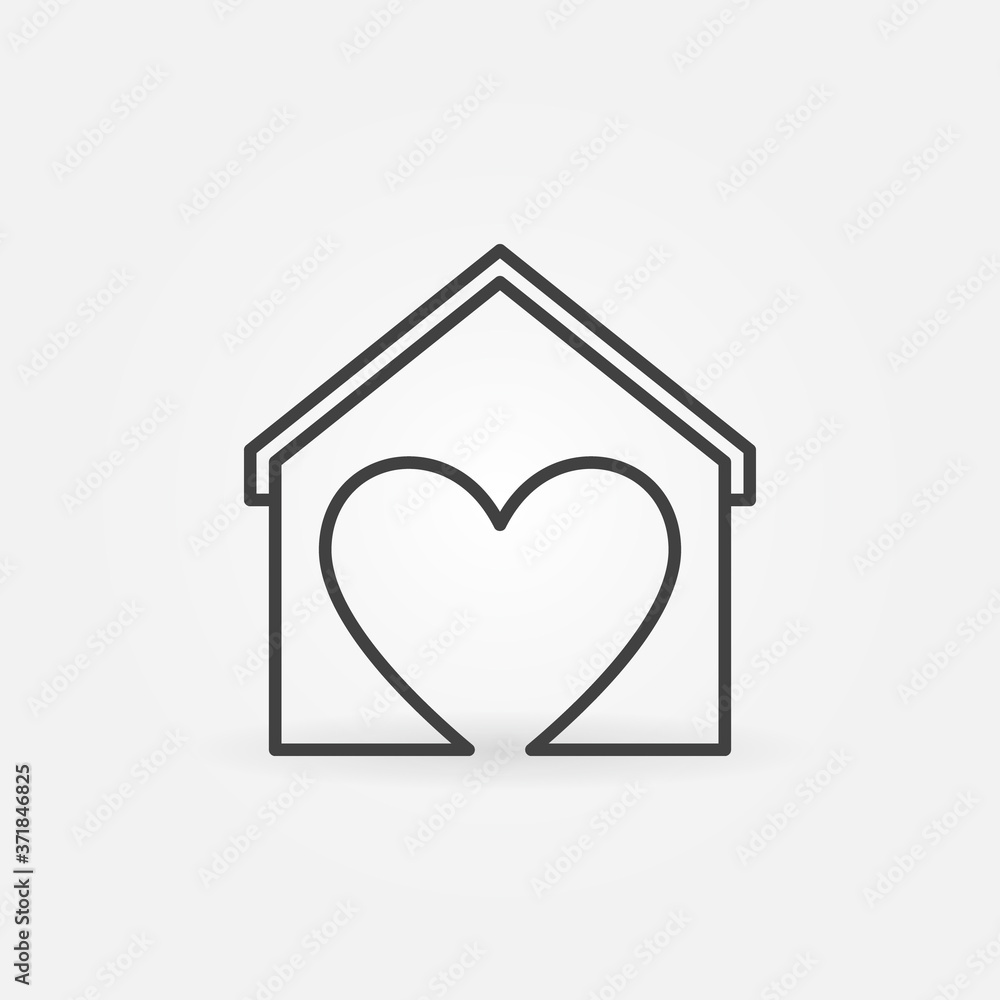 Heart with House vector simple line icon. Stay at Home vector concept sign in outline style