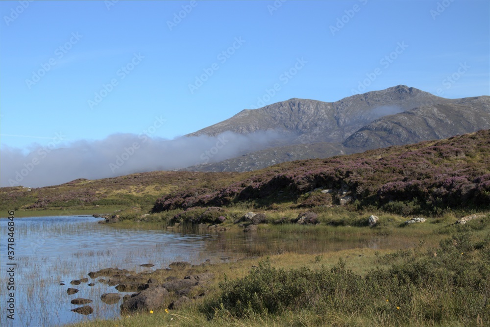 mountain landscape with lake, outer hebrides, scotland