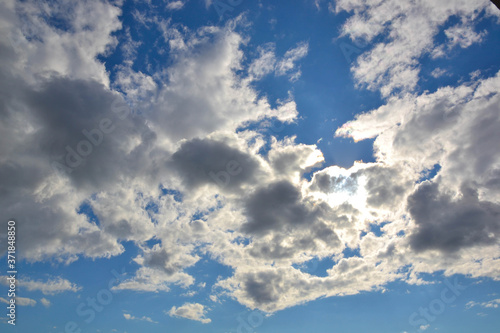 Sky. Summer bright blue sky with clouds outdoor background. Blue sky with clouds.