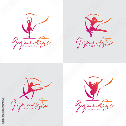 Set of rhythmic gymnastics with ribbon logo design vector