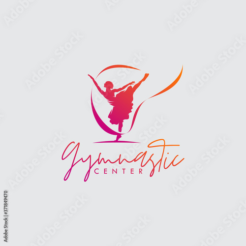 Rhythmic gymnastics with ribbon logo design vector