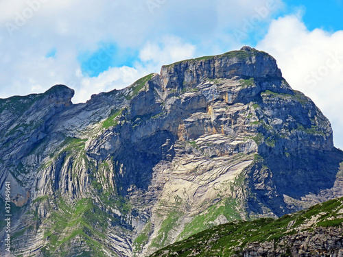 Alpine peaks Chli Haupt Murmelchopf and Haupt or Brünighaupt (Bruenighaupt oder Brunighaupt) in the Uri Alps mountain massif, Melchtal - Canton of Obwald, Switzerland (Kanton Obwalden, Schweiz) photo