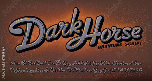 Dark Horse Script Alphabet. This Font is an Incised Calligraphy Style of Letters with Highlights and Shadows. Vintage Quality and Smoky Warm Tones Make for an Understated and Elegant Vibe.