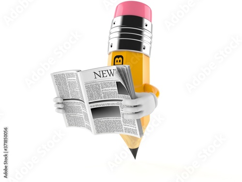Pencil character reading newspaper