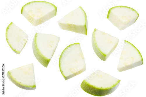 slices of zucchini isolated on white background. Top view