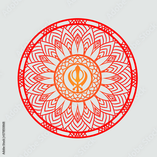 Khanda with mandala Pattern vector graphic trendy illustration Design.	