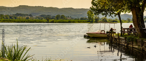 wide summer landscape of Posta Fibreno lake in the Italian national park of Abruzzo,Lazio and Molise photo