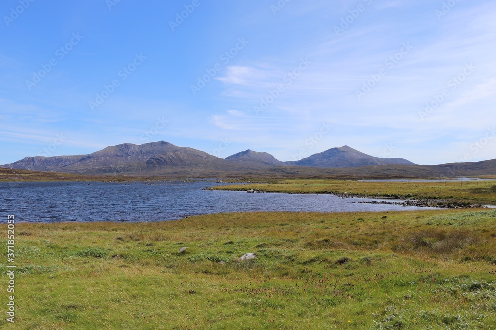 lake and mountains, south uist, outer hebrides, scotland