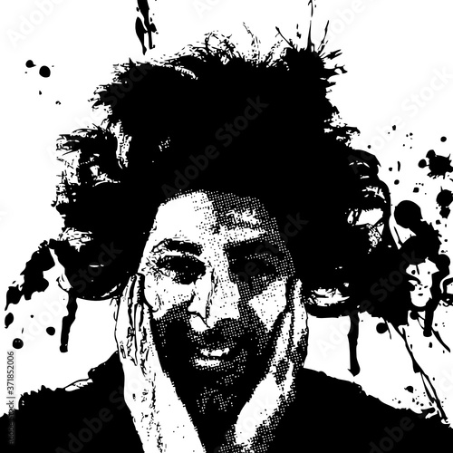 Visage expressif, noir et blanc, conception de tuiles d'inspiration pop-art.