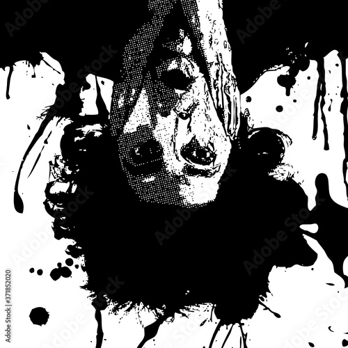 Visage expressif, noir et blanc, conception de tuiles d'inspiration pop-art.