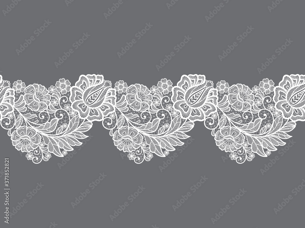 Cute set of seamless floral lace borders. - obrazy, fototapety, plakaty 