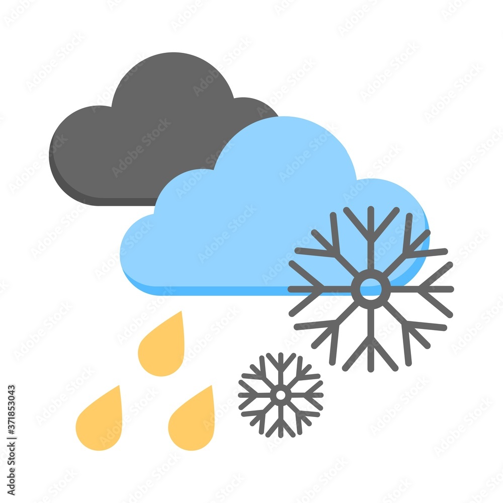 Vector illustration of cloud with snowflakes and rain. Rainy and snowy weather forecast icon. Vector illustration of cloud with snowflakes and rain. Rainy and snowy weather forecast icon.