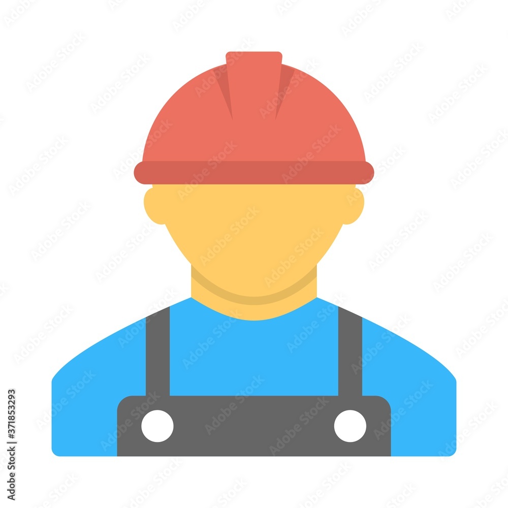 Construction worker with hard hat helmet - flat vector illustration.