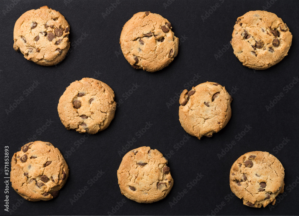 chocolate chip cookies black background