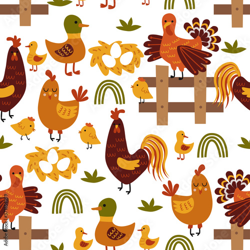 seamless pattern with chicken cock and duck - vector illustration, eps

