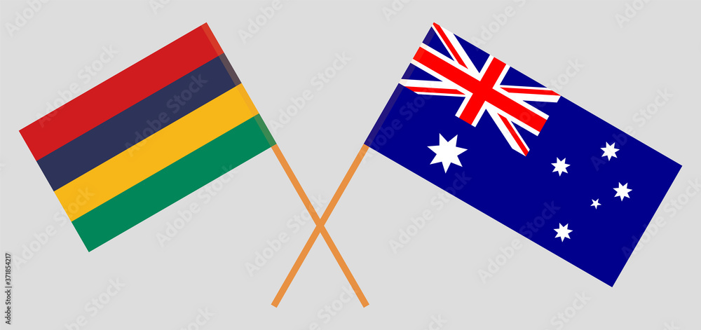 Crossed flags of Mauritius and Australia