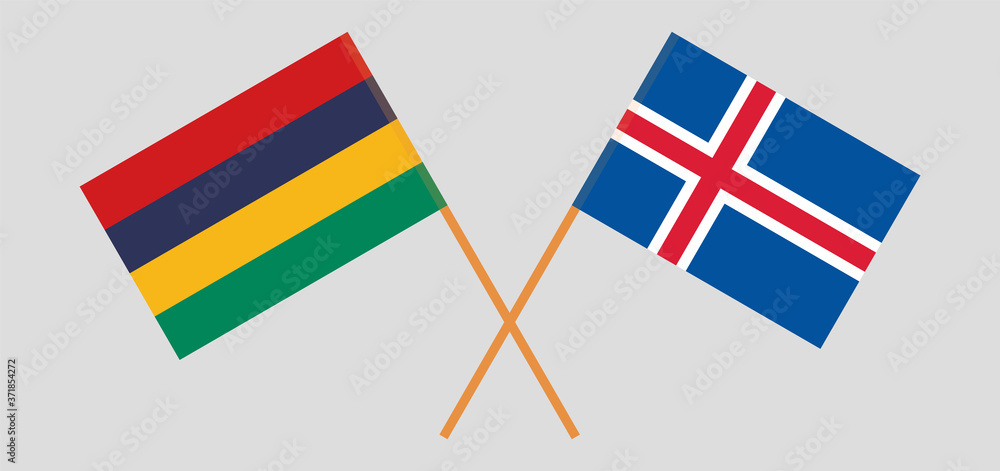 Crossed flags of Mauritius and Iceland