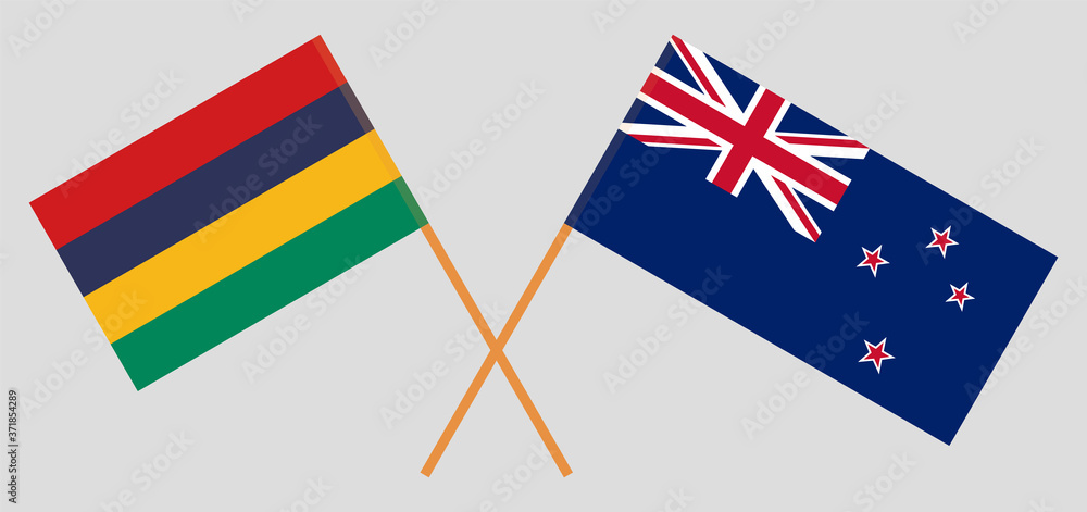 Crossed flags of Mauritius and New Zealand Crossed flags of Mauritius and New Zealand