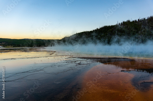 Sunset over Grand Prismatic Spring Yellowstone National Park