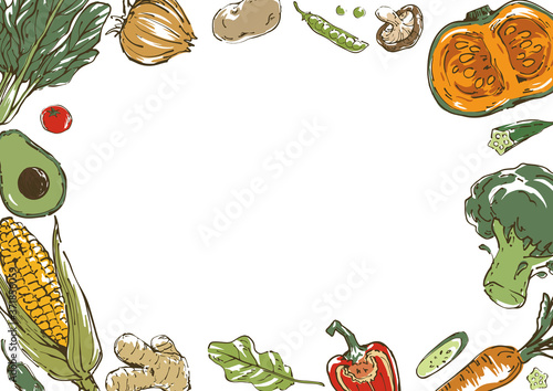 おしゃれな野菜のスケッチイラスト　背景フレーム