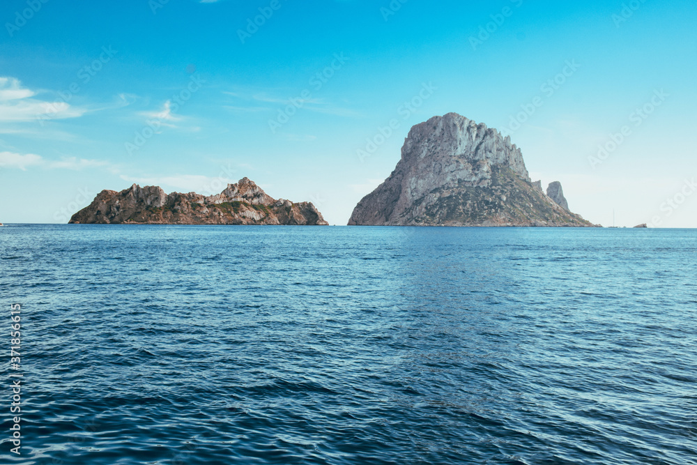 Es Vedra island seen from a sailboat