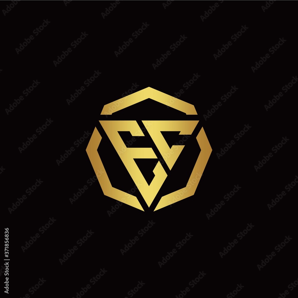 E C initial logo modern triangle and polygon design template with gold color E C initial logo modern triangle and polygon design template with gold color