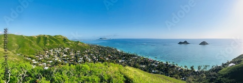 Panoramic view of Lanikai and the Mokulua islands 